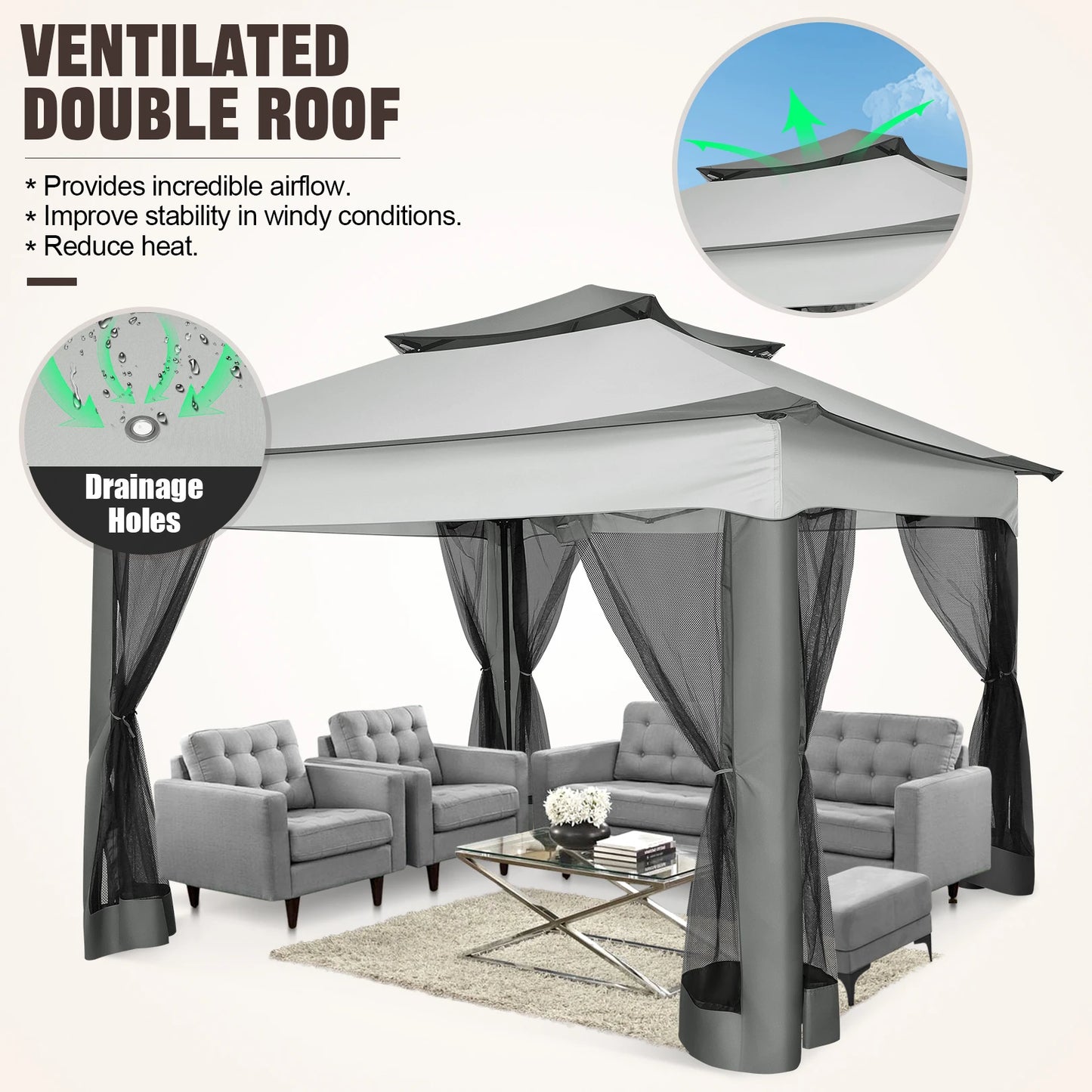 12x12 Pop up Gazebo on Clearance with Mosquito Netting,Outdoor Canopy Tent with Carry Bag, Gazebo for Garden,Backyard,Lawn,Patio