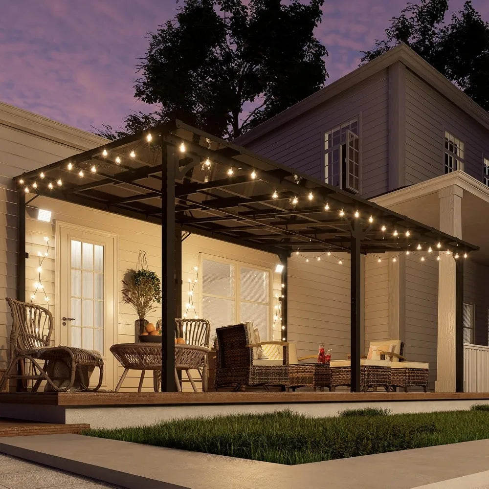 12' x 16' Wall Mounted Lean to Metal Awning with Sloped Roof for Outdoor Patio Backyard & Deck