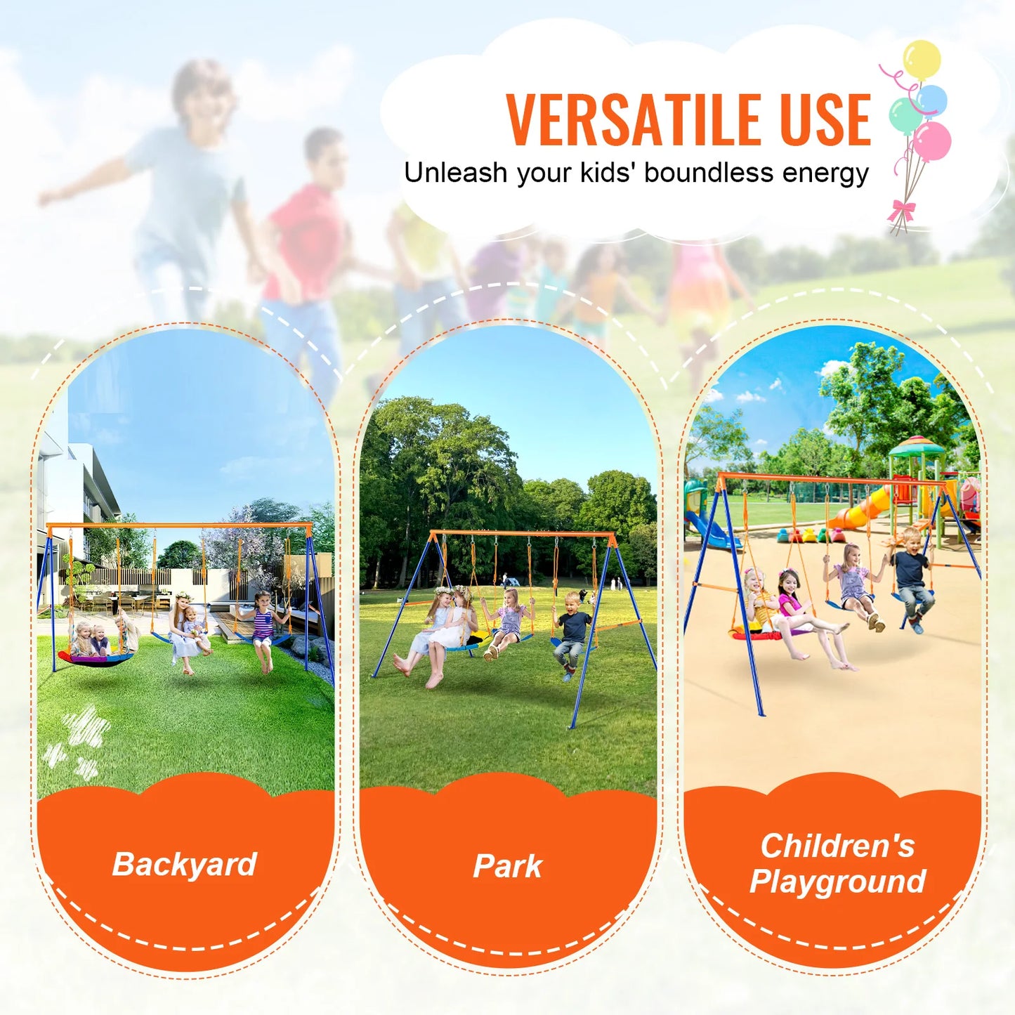 SucceBuy Swing Sets for Backyard 600lbs Capacity Swing Set with 1 Saucer Swing Seat 2 Belt Swing Seats Swingset Outdoor for Kids