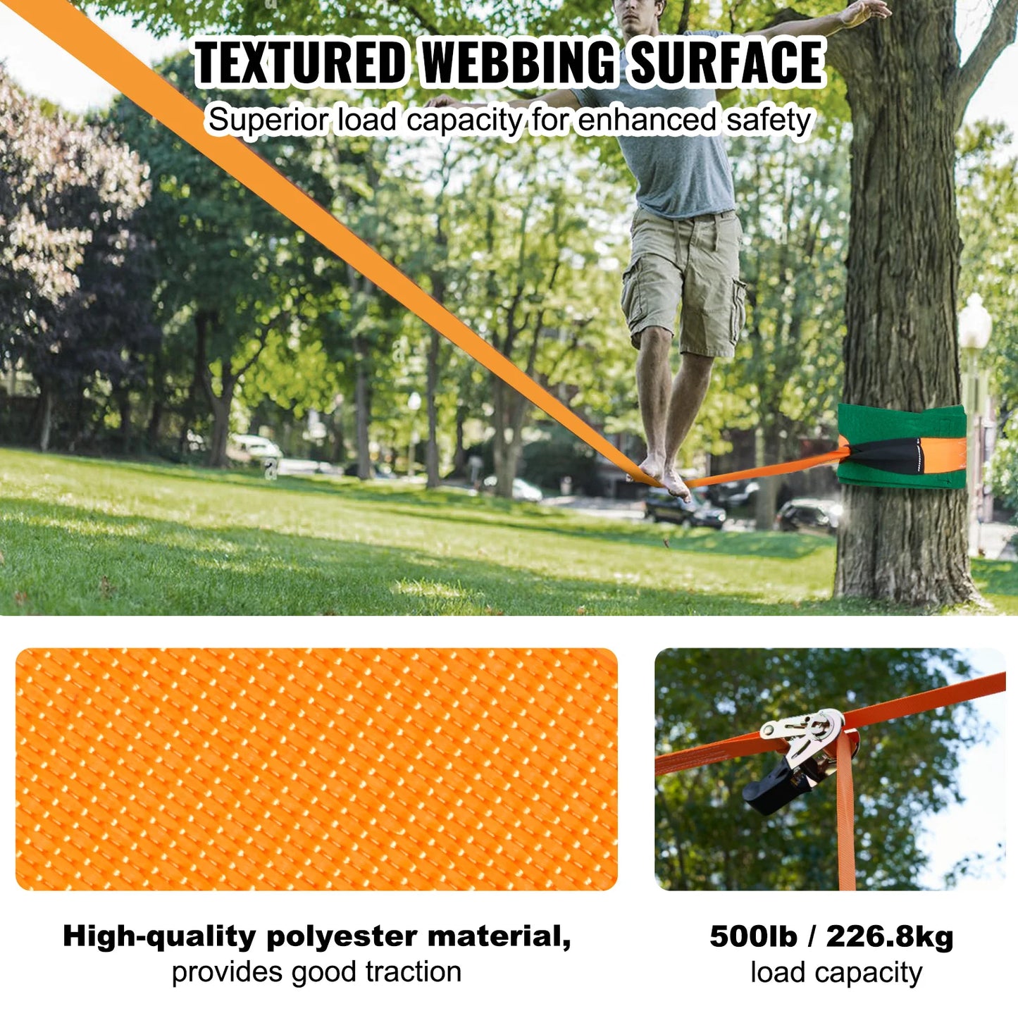 SucceBuy Slackline Kit with Training Line Backyard Slack Line Equipment Tight Rope for Kids Adults Complete Slackline Set