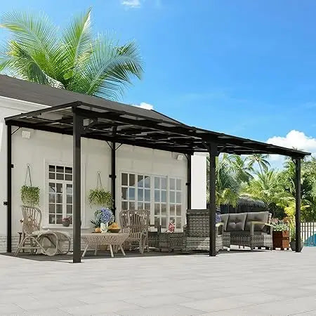 12' x 16' Wall Mounted Lean to Metal Awning with Sloped Roof for Outdoor Patio Backyard & Deck