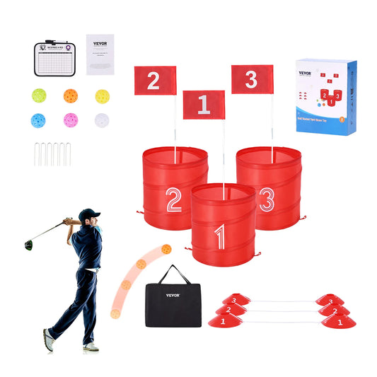 SucceBuy 3/6/9 Hole Kids Backyard Golf Game Portable Bucket Golf Course Practice Chipping Games for Family  Yard Sports Toys