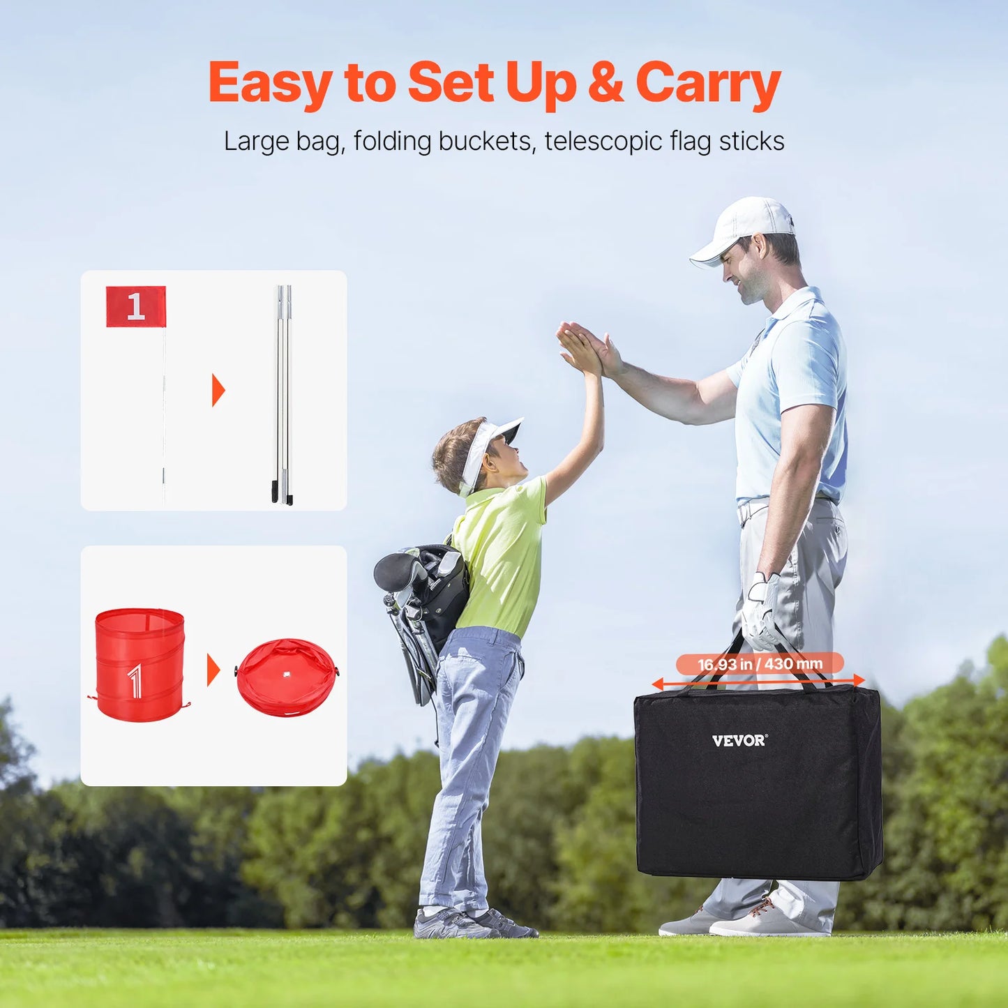 SucceBuy 3/6/9 Hole Kids Backyard Golf Game Portable Bucket Golf Course Practice Chipping Games for Family  Yard Sports Toys