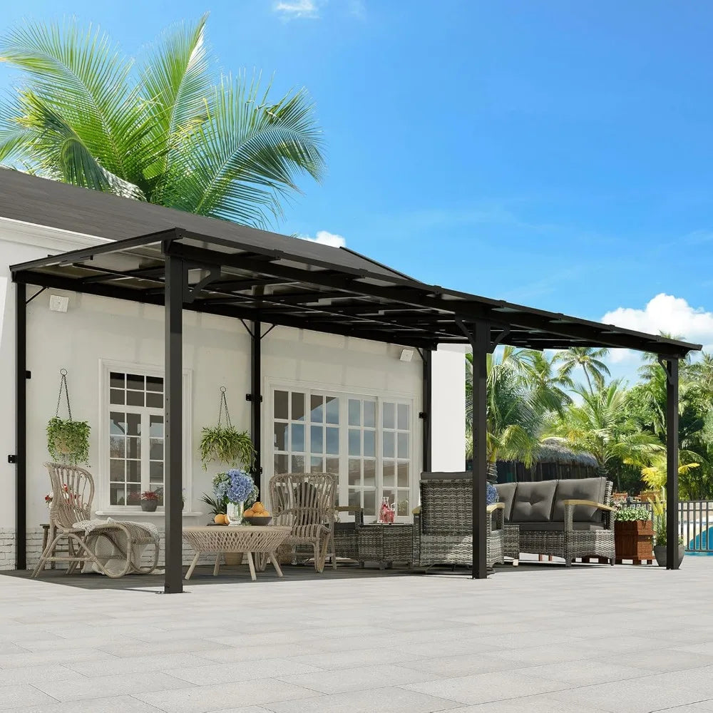 12' x 16' Wall Mounted Lean to Metal Awning with Sloped Roof for Outdoor Patio Backyard & Deck