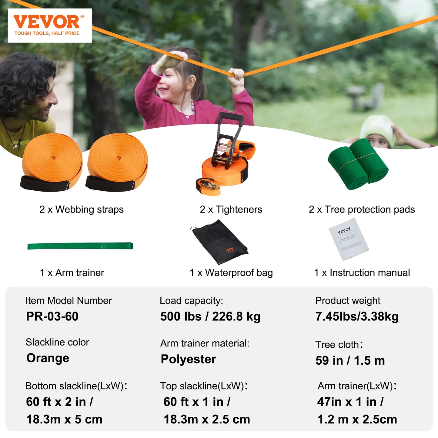 SucceBuy Slackline Kit with Training Line Backyard Slack Line Equipment Tight Rope for Kids Adults Complete Slackline Set