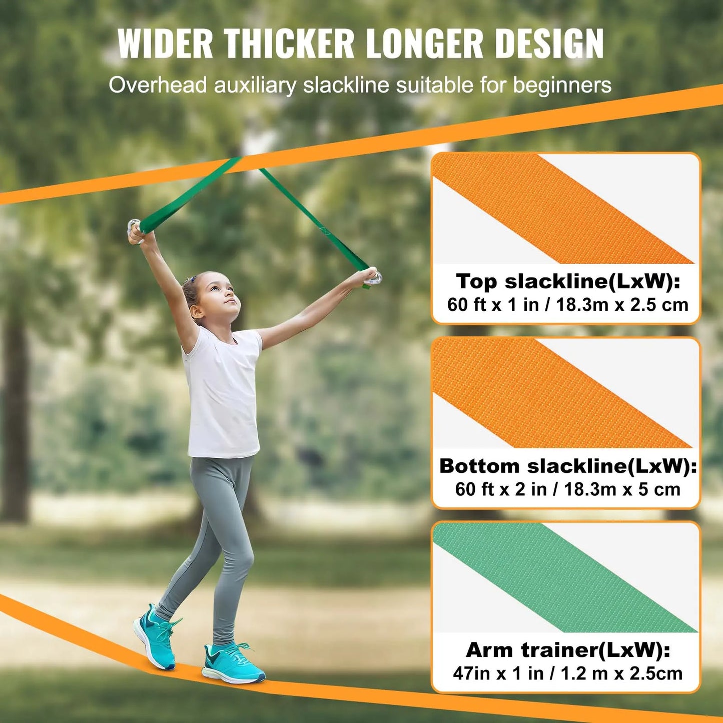 SucceBuy Slackline Kit with Training Line Backyard Slack Line Equipment Tight Rope for Kids Adults Complete Slackline Set