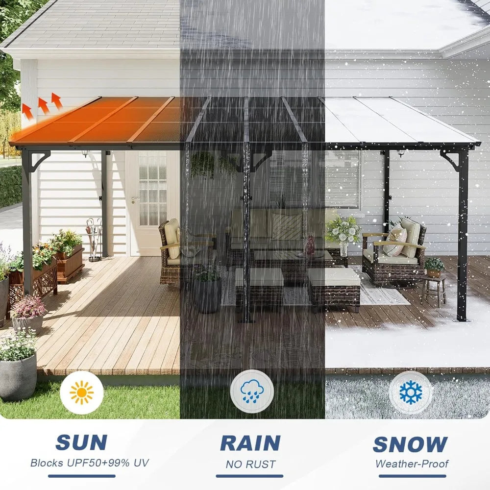 12' x 16' Wall Mounted Lean to Metal Awning with Sloped Roof for Outdoor Patio Backyard & Deck